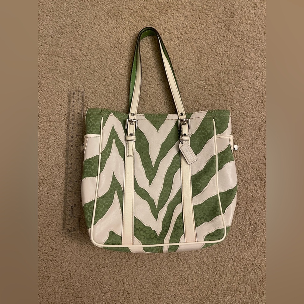Coach green and white purse